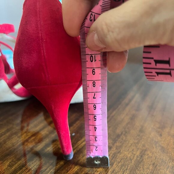 LK Bennett Loren Roca Red Suede Leather Pumps Heels Ankle Tie Size EU 37 US 6.5 - Picture 10 of 15